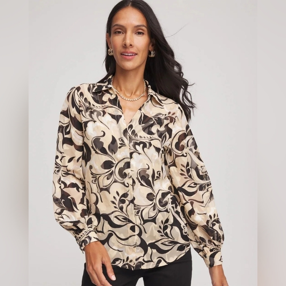 Chico's NWT Natural Paradise Soft Shirt Button Down Sheer 3/16